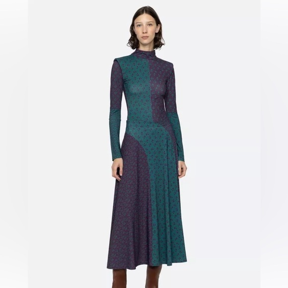 SEA New York Panna Coord Set Turtle Neck top Size Medium Purple Green Floral - Picture 3 of 7